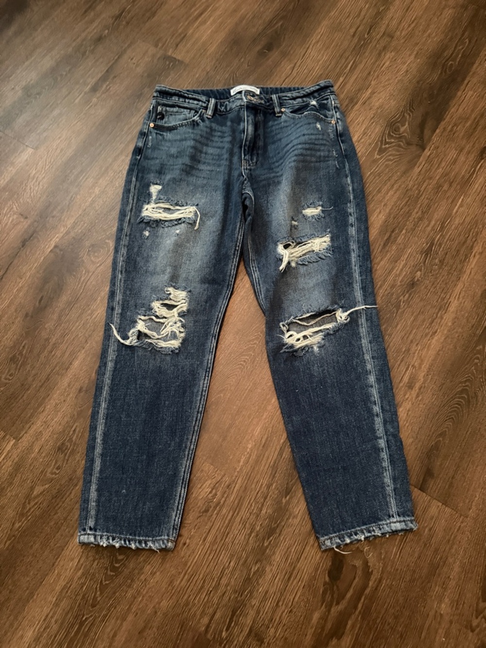 KanCan Mid Rise Boyfriend Distressed Dark Blue Jeans